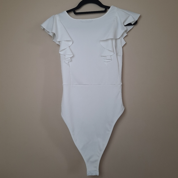 SHEIN White Ruffle Sleeveless Bodysuit Size XS - Picture 5 of 6